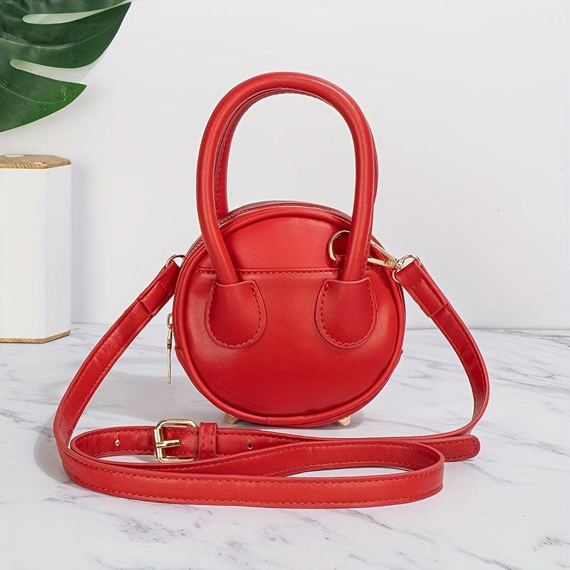 Textured Leather Crossbody Round Bag