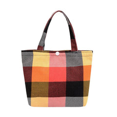 Plaid Pattern Canvas Tote Bag Colorblock Hand Lunch Purse