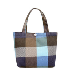 Plaid Pattern Canvas Tote Bag Colorblock Hand Lunch Purse