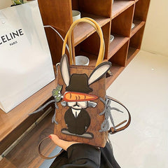 Cartoon Bunny Patched Crossbody Bag Vintage Letter Pattern
