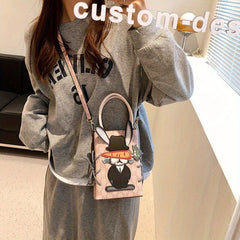 Cartoon Bunny Patched Crossbody Bag Vintage Letter Pattern