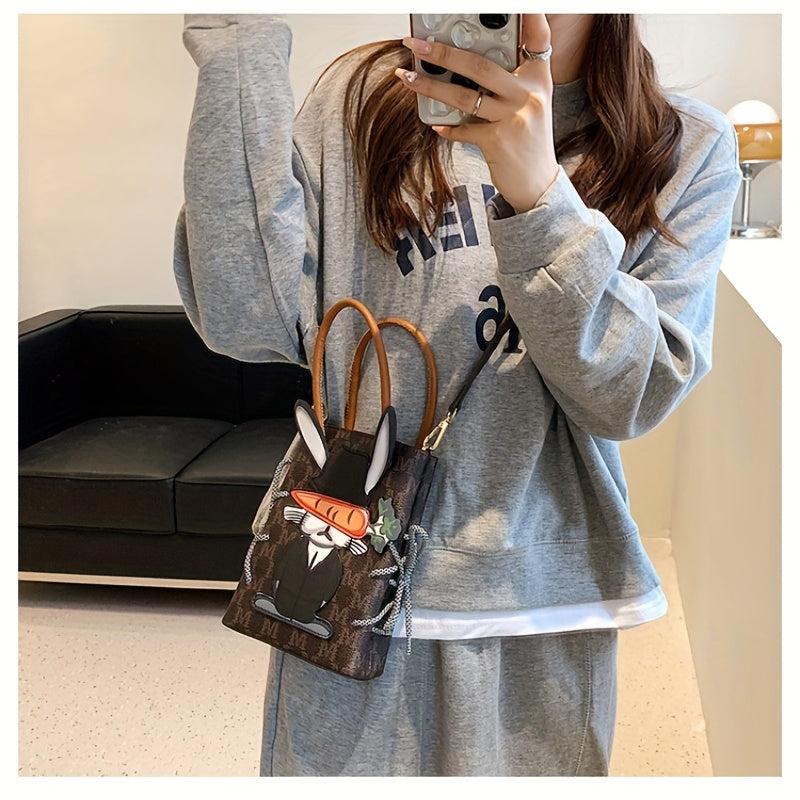 Cartoon Bunny Patched Crossbody Bag Vintage Letter Pattern