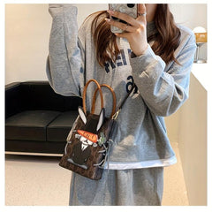 Cartoon Bunny Patched Crossbody Bag Vintage Letter Pattern