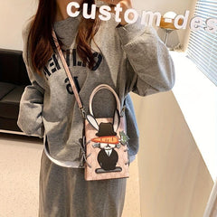 Cartoon Bunny Patched Crossbody Bag Vintage Letter Pattern