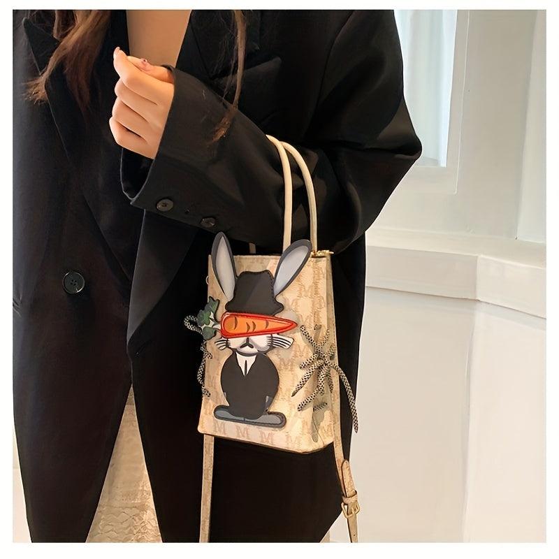 Cartoon Bunny Patched Crossbody Bag Vintage Letter Pattern