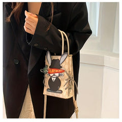 Cartoon Bunny Patched Crossbody Bag Vintage Letter Pattern