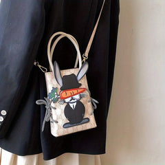 Cartoon Bunny Patched Crossbody Bag Vintage Letter Pattern