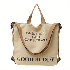 Canvas Tote Bag Letter Print Crossbody Backpack