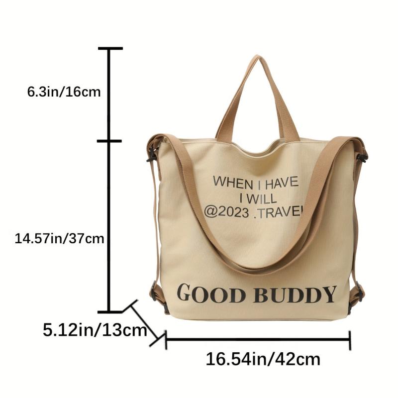 Canvas Tote Bag Letter Print Crossbody Backpack