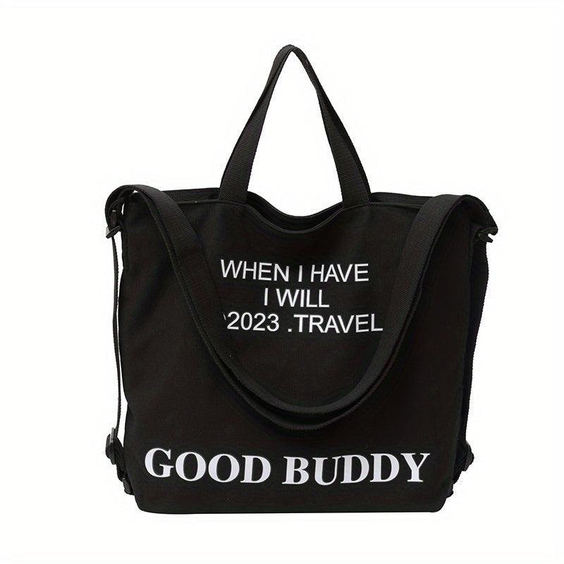 Canvas Tote Bag Letter Print Crossbody Backpack