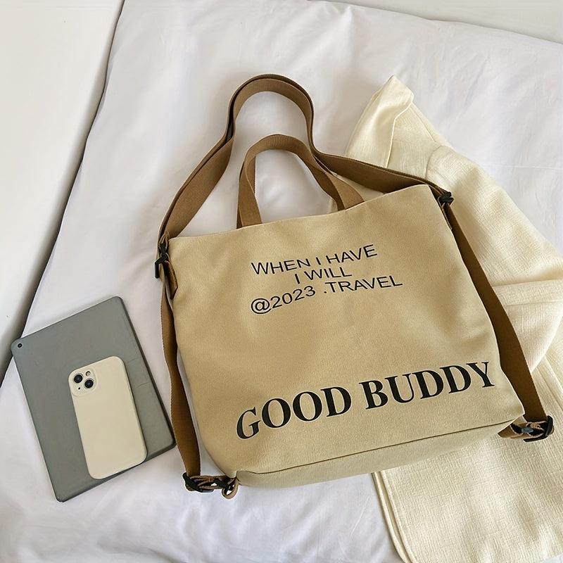 Canvas Tote Bag Letter Print Crossbody Backpack
