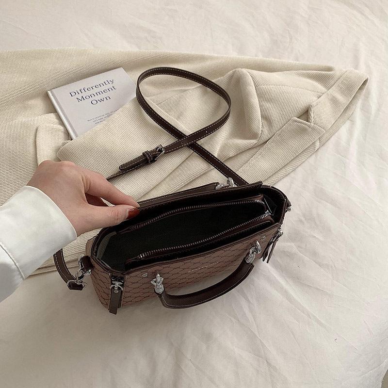 Vintage Geometric Crossbody Bag Retro PU Shoulder Tote Classic Handbag