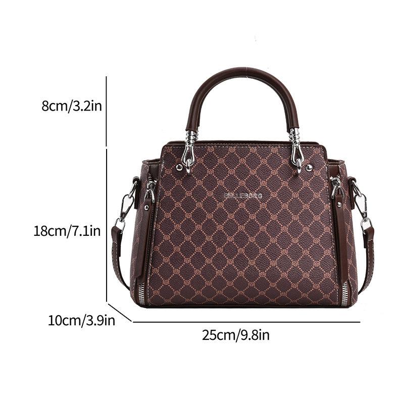 Vintage Geometric Crossbody Bag Retro PU Shoulder Tote Classic Handbag