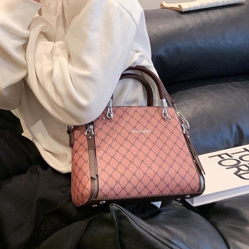 Vintage Geometric Crossbody Bag Retro PU Shoulder Tote Classic Handbag