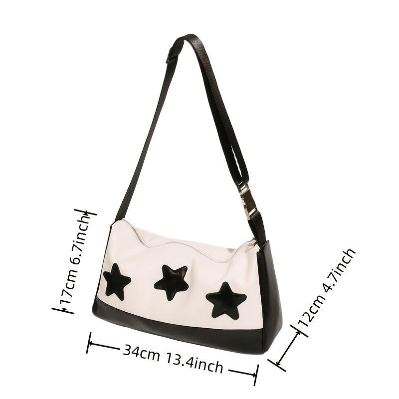 Y2K Star Patch Shoulder Bag Large Capacity Crossbody Bag Vintage