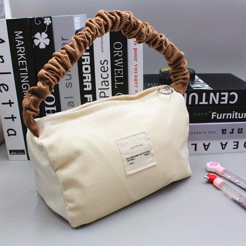 Ruched Corduroy Handbag Block Soft Zipper Underarm Bag