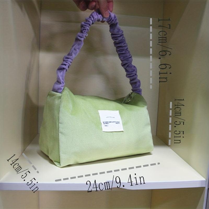 Ruched Corduroy Handbag Block Soft Zipper Underarm Bag