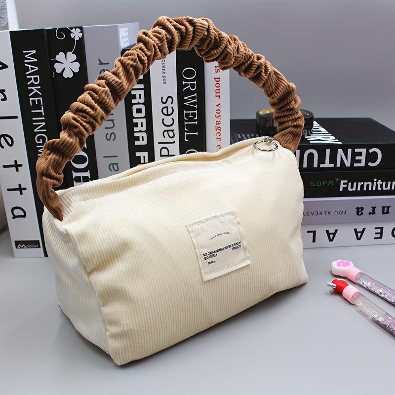 Ruched Corduroy Handbag Block Soft Zipper Underarm Bag