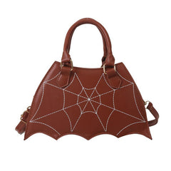 Bat Shaped Shoulder Bag Cobweb Pattern Satchel Bag