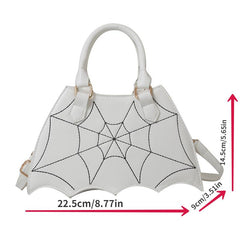 Bat Shaped Shoulder Bag Cobweb Pattern Satchel Bag
