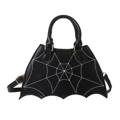 Bat Shaped Shoulder Bag Cobweb Pattern Satchel Bag