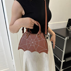 Bat Shaped Shoulder Bag Cobweb Pattern Satchel Bag