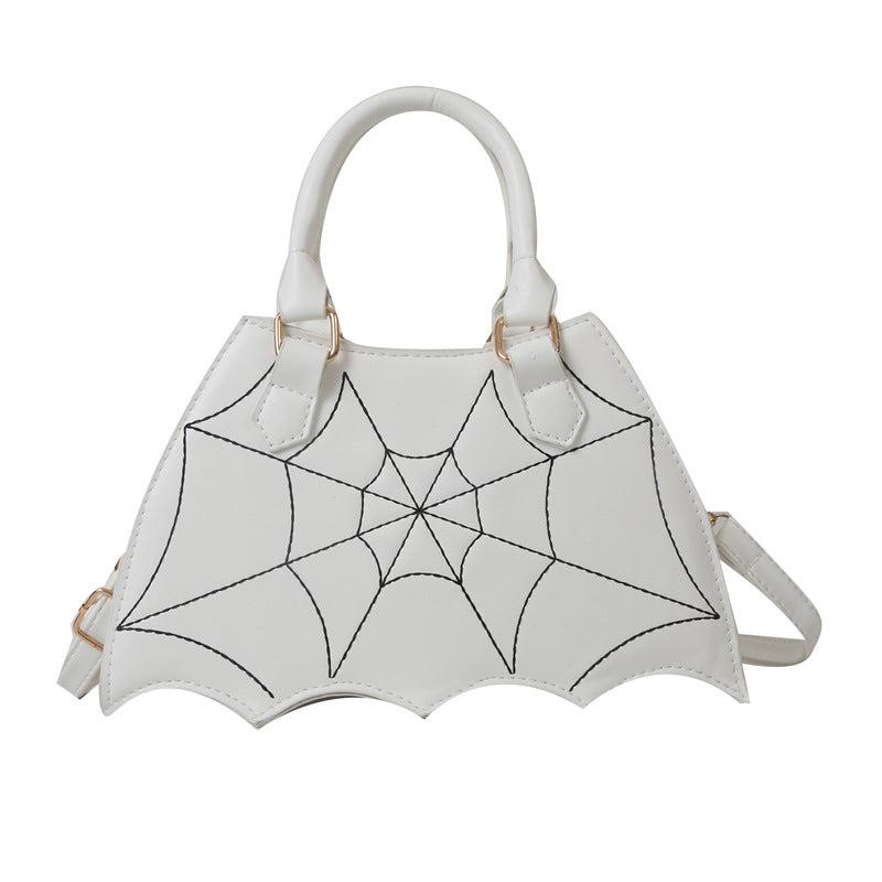 Bat Shaped Shoulder Bag Cobweb Pattern Satchel Bag