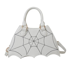 Bat Shaped Shoulder Bag Cobweb Pattern Satchel Bag