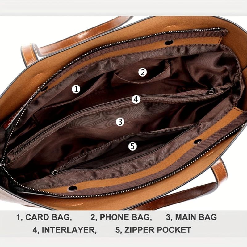 Retro Shoulder Bag Classic PU Leather Handbag Large Capacity Tote Bag