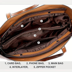 Retro Shoulder Bag Classic PU Leather Handbag Large Capacity Tote Bag