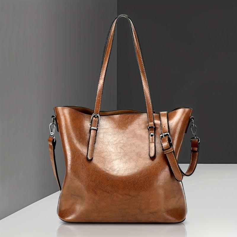 Retro Shoulder Bag Classic PU Leather Handbag Large Capacity Tote Bag