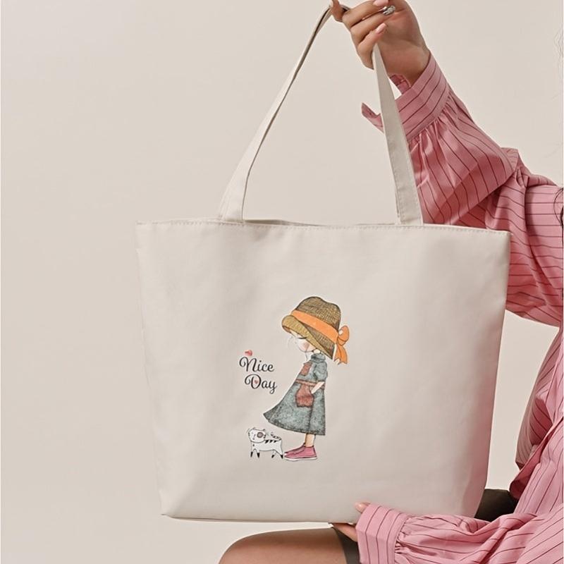 Cartoon Pattern Tote Bag Lightweight Canvas Shoulder Bag