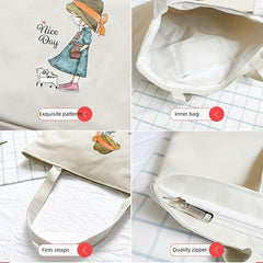 Cartoon Pattern Tote Bag Lightweight Canvas Shoulder Bag