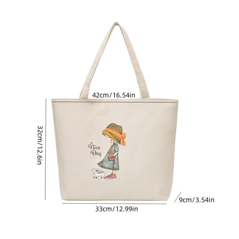 Cartoon Pattern Tote Bag Lightweight Canvas Shoulder Bag