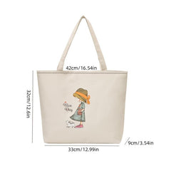 Cartoon Pattern Tote Bag Lightweight Canvas Shoulder Bag