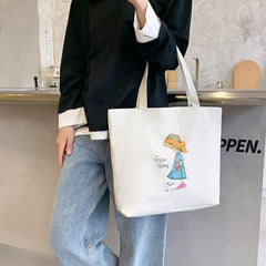 Cartoon Pattern Tote Bag Lightweight Canvas Shoulder Bag