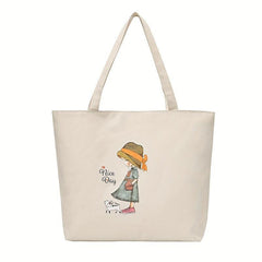 Cartoon Pattern Tote Bag Lightweight Canvas Shoulder Bag