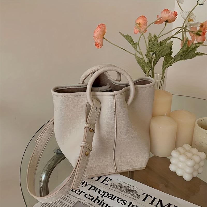 2pcs Solid Bucket Bag Set Women's Handbag With Inner Pouch