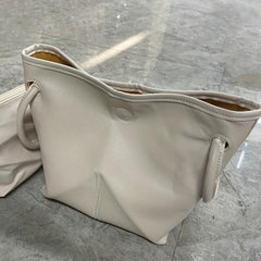 2pcs Solid Bucket Bag Set Women's Handbag With Inner Pouch