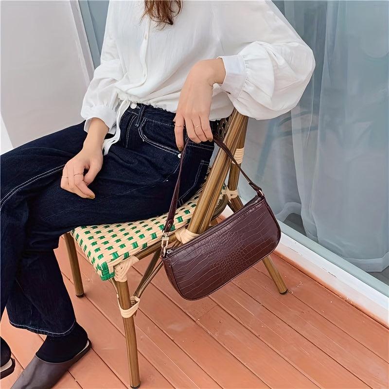 Retro Crocodile Pattern Underarm Bag PU Leather Textured Handbag