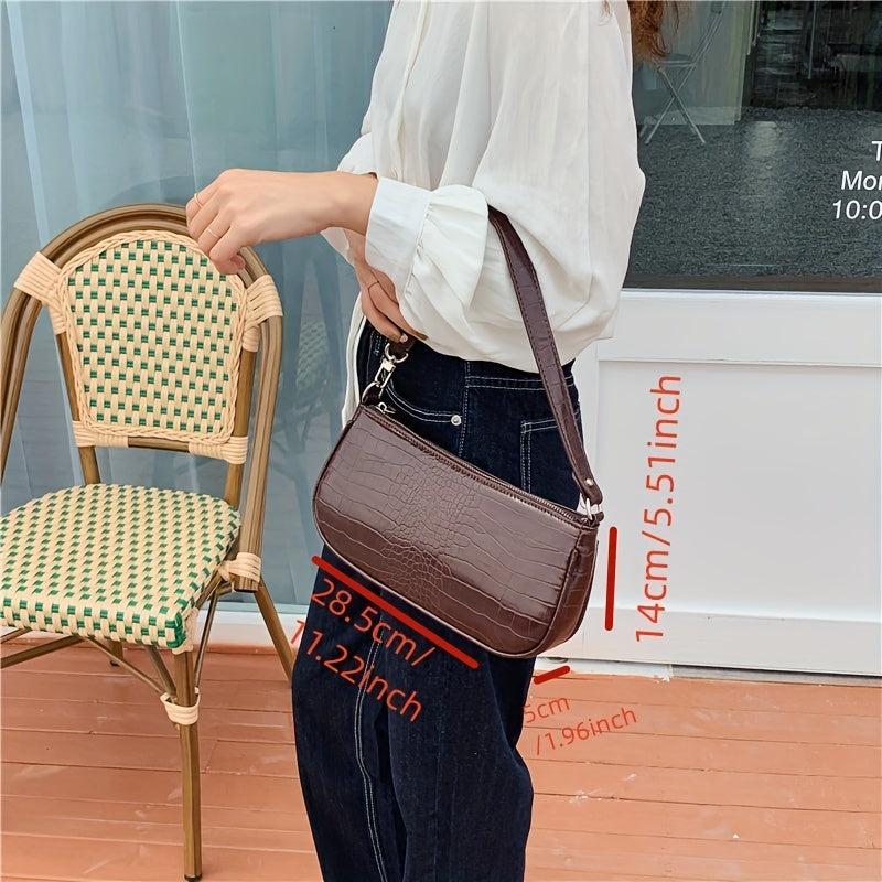 Retro Crocodile Pattern Underarm Bag PU Leather Textured Handbag