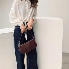 Retro Crocodile Pattern Underarm Bag PU Leather Textured Handbag