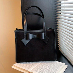 Vintage Bowknot Tote Bag Large Capacity Shoulder Handbag