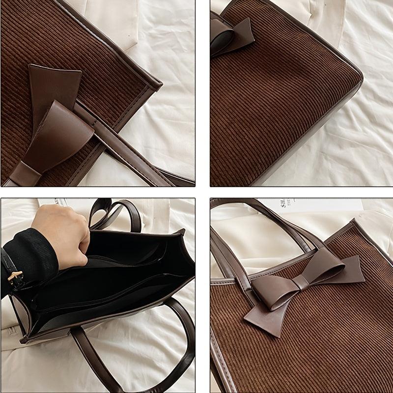 Vintage Bowknot Tote Bag Large Capacity Shoulder Handbag