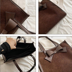 Vintage Bowknot Tote Bag Large Capacity Shoulder Handbag