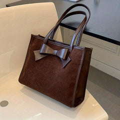 Vintage Bowknot Tote Bag Large Capacity Shoulder Handbag