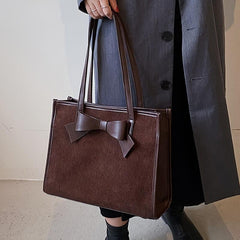 Vintage Bowknot Tote Bag Large Capacity Shoulder Handbag