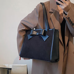 Vintage Bowknot Tote Bag Large Capacity Shoulder Handbag