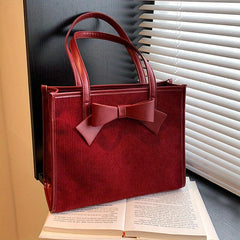 Vintage Bowknot Tote Bag Large Capacity Shoulder Handbag