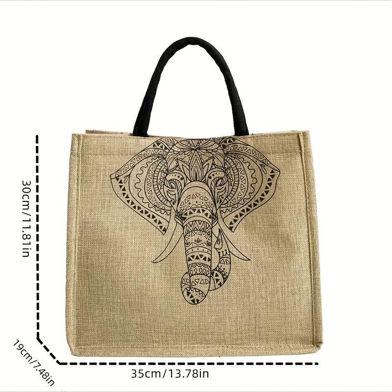 Vintage Printed Burlap Tote Bag Large Capacity Shoulder Bag